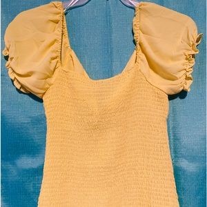 Love Tree Pastel Women’s Yellow Milkmaid Puff Sleeve Bodycon Mini Size M Dress